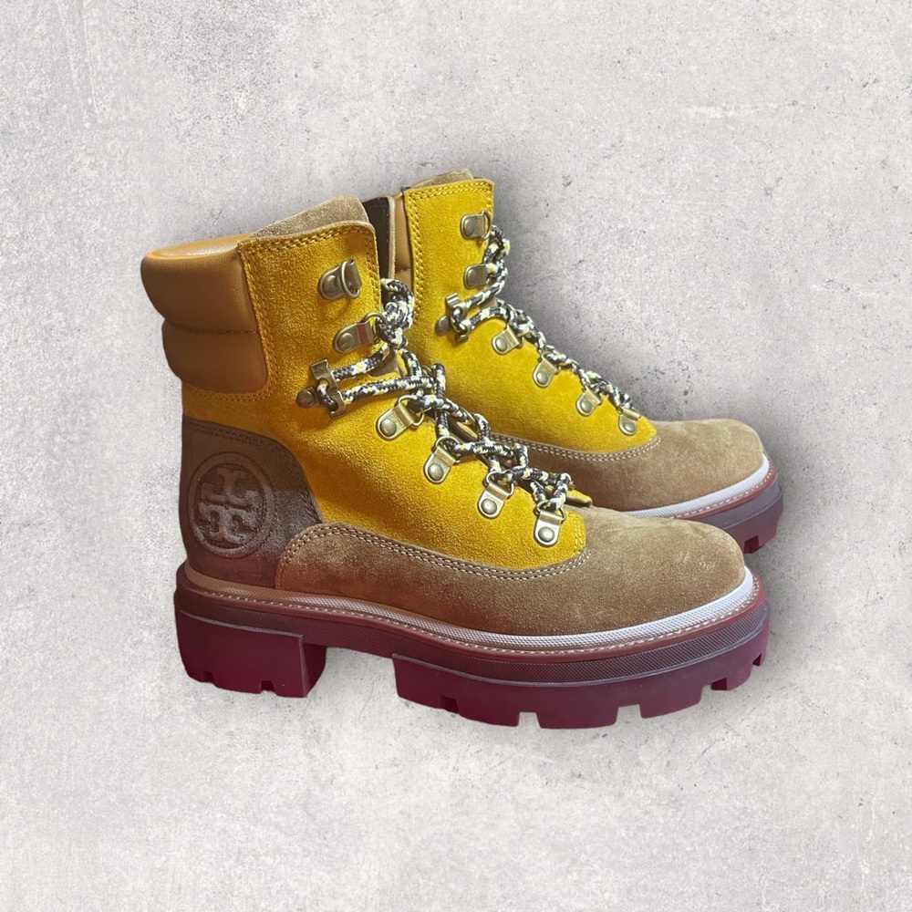 TORY BURCH MILLER COLOR BLOCK SUEDE HIKER BOOTS